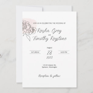 Pink Wash Line Art Wedding Invitation