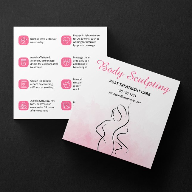 Pink Water Colour Body Sculpting Pre/Post Treatmen Square Business Card (Creator Uploaded)