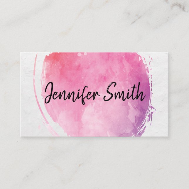Pink Water Colour Monogram | Handwritten Style Business Card (Front)