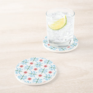 Pink Water Lilies and Dragonflies Drinks Coaster