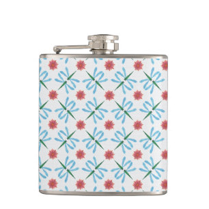 Pink Water Lilies and Dragonflies Hip Flask