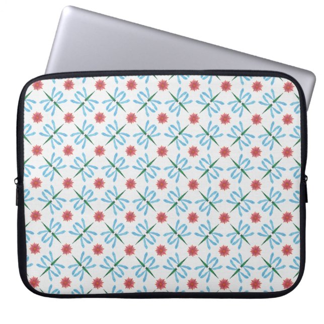 Pink Water Lilies and Dragonflies Laptop Sleeve (Front)