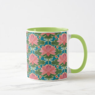 Pink Water Lilies, Blue Dragonflies Pattern Mug