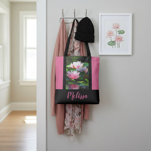 Pink water lilies large tote bag
