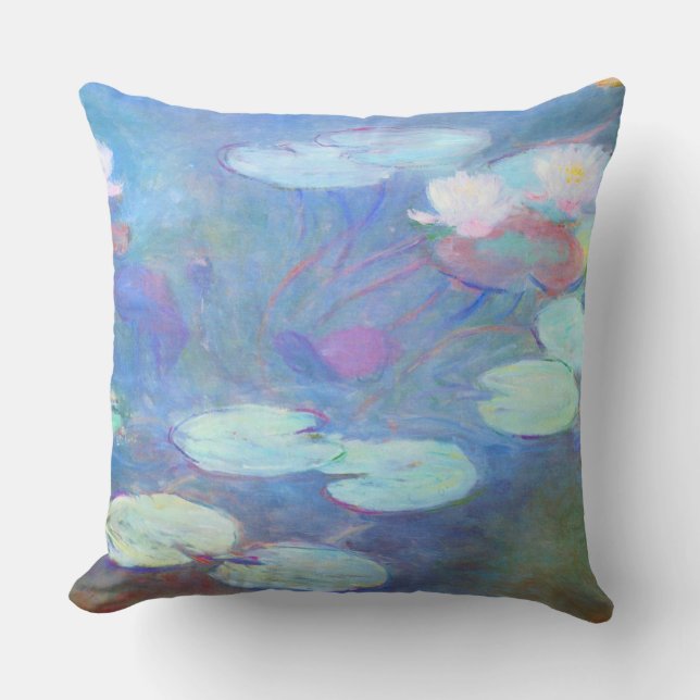 Pink Water Lilies Monet Fine Art Outdoor Cushion (Front)