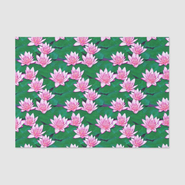 Pink Water Lilies on a Pond Tissue Paper (Front)