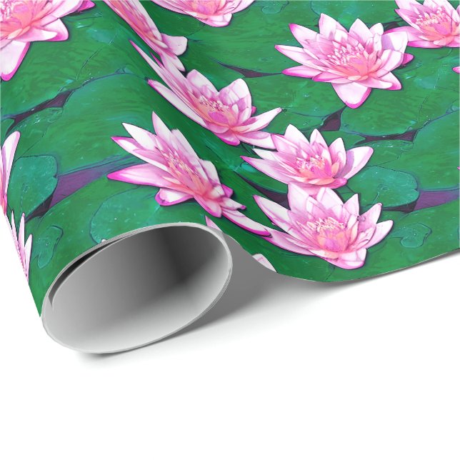 Pink Water Lilies on a Pond Wrapping Paper (Roll Corner)
