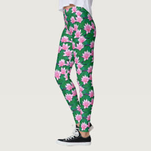 Pink Water Lilies on a Pool Leggings