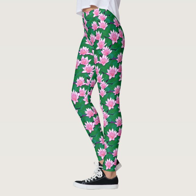 Pink Water Lilies on a  Pool Leggings (Left)