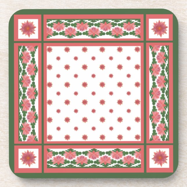 Pink Water Lilies on White Set of Coasters (Front)