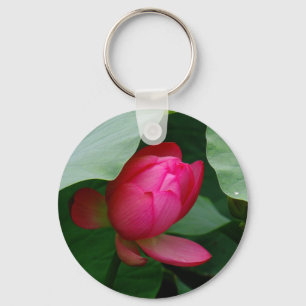 Pink Water Lily amongst Lily pads Key Ring