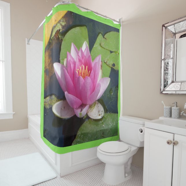 Pink Water Lily Close Up Shower Curtain (In Situ)