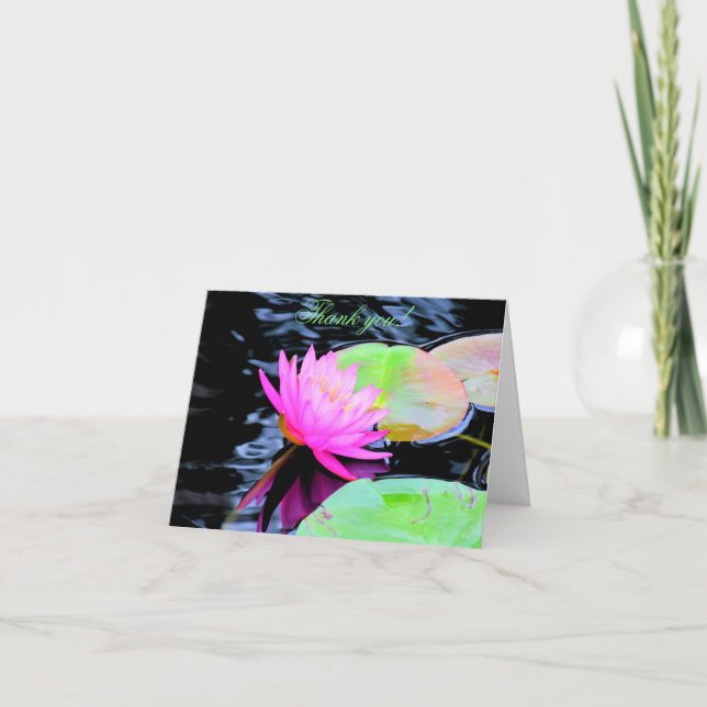 Pink Water Lily Customisable Thank you Note Card (Front)