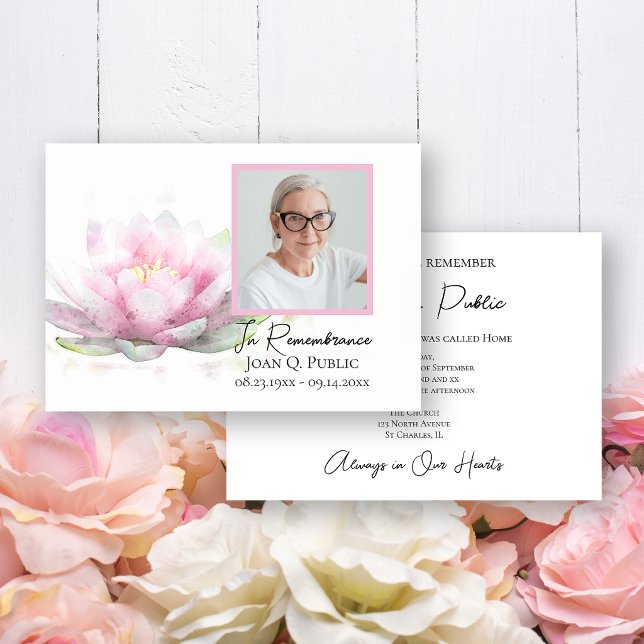 Pink Water Lily Flower Death Anniversary Memorial Invitation (Creator Uploaded)