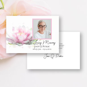 Pink Water Lily Flower Funeral Memorial Sympathy Thank You Card