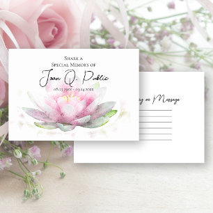 Pink Water Lily Flower Share a Memory Funeral  Card
