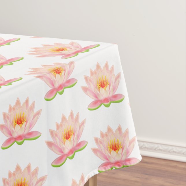 Pink Water Lily Flowers on White Tablecloth (In Situ)