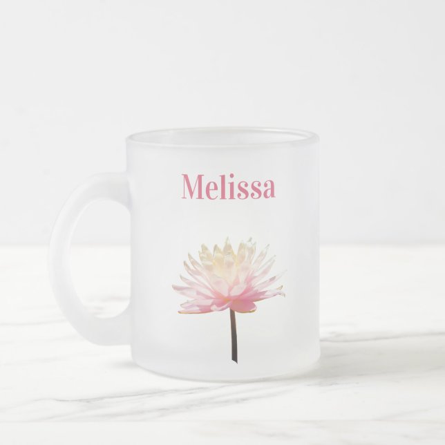 Pink Water Lily Frosted Coffee Mug Cup (Left)