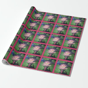 Pink Water Lily Hot Pink Squares Wrapping Paper