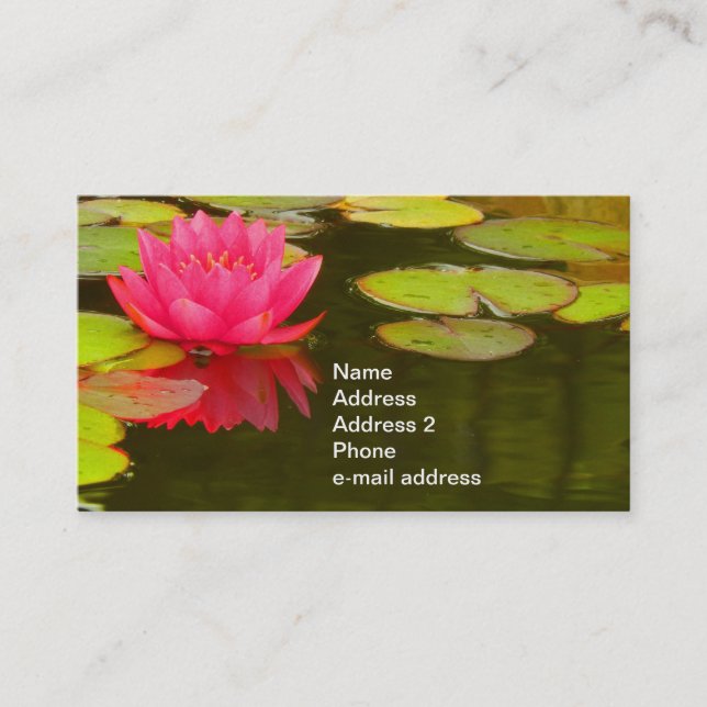 Pink Water Lily on Pond Customisable Business Card (Front)