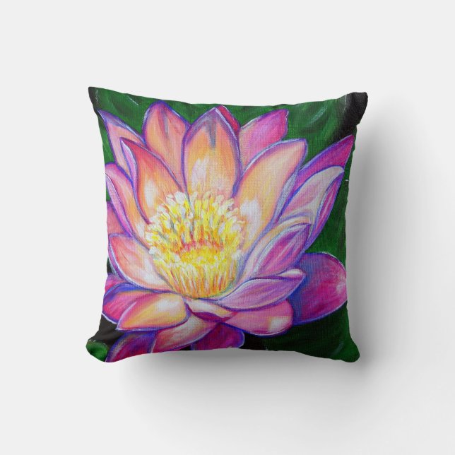 Pink Water Lily Painting Cushion (Front)