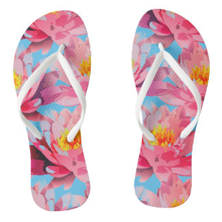 Pink Water Lily Pattern Pair of Flip Flops
