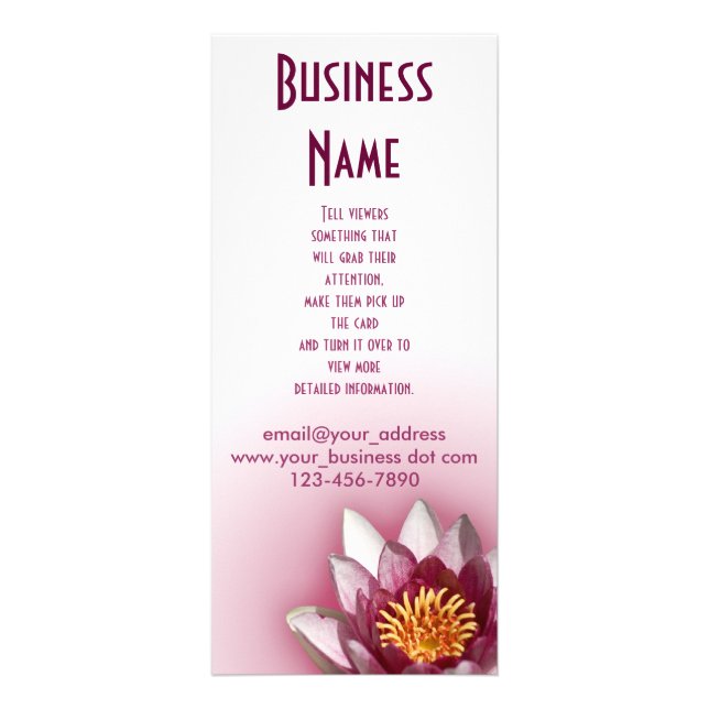 Pink Water Lily Photograph Custom Business Rack Card (Front)