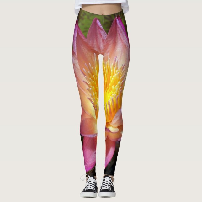 Pink Water Lily Photograph Leggings (Front)
