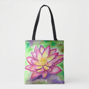 Pink Water Lily watercolor Tote Bag