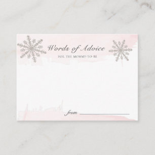 Pink Watercolo Snowflakes Baby Shower Advice Cards