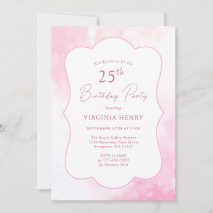 Pink Watercolor 25th Birthday Invitation