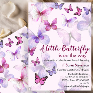 Pink Watercolor A Little Butterfly Baby Shower Invitation
