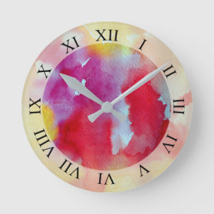 Pink Watercolor Abstract Art Round Clock