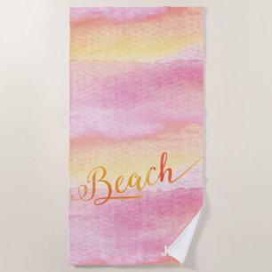 Pink Watercolor Abstract Beach Monogram Towel