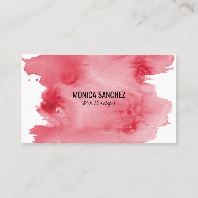 Pink watercolor abstract business card design (Front)