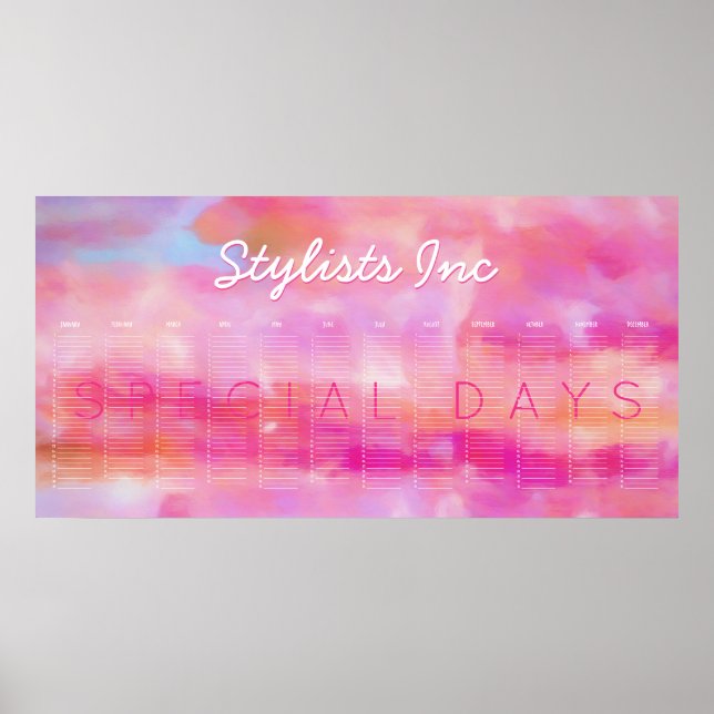 Pink Watercolor Abstract Custom Perpetual Calendar Poster (Front)