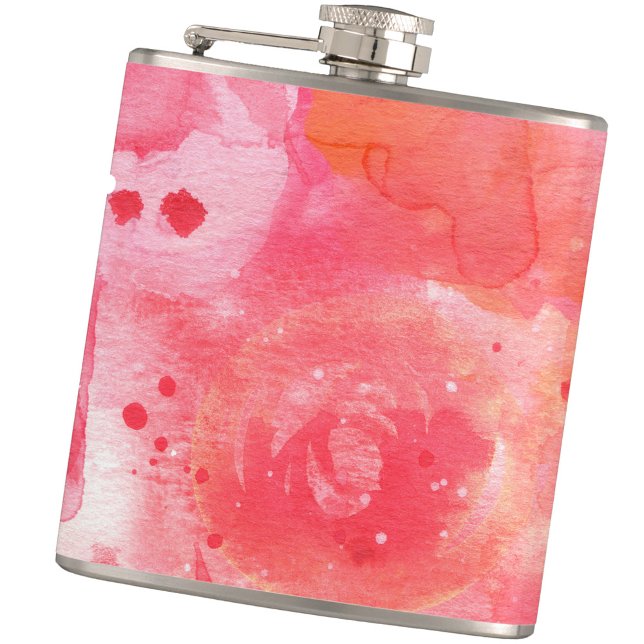 Pink Watercolor Abstract Hip Flask (Abstract pink watercolor splash hip flask)