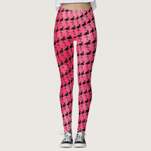 Pink Watercolor and Black Flamingo Leggings