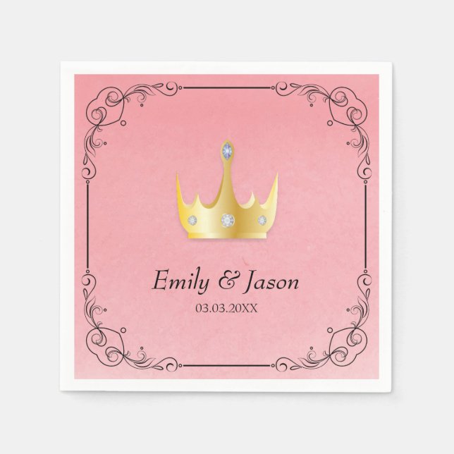 Pink Watercolor And Crown Napkin (Front)