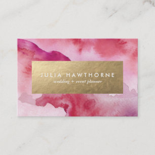 Pink Watercolor and Gold Faux Foil Euro Business Card