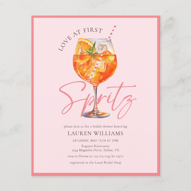 Pink Watercolor Aperol Spritz Bridal Shower Invite (Front)