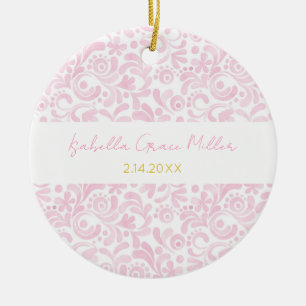 Pink Watercolor Baby Girl NAME BIRTH DATE Keepsake Ceramic Tree Decoration