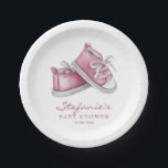 Pink Watercolor Baby Shoes It's a Girl Baby Shower Paper Plate<br><div class="desc">Invite guests to your event with these customisable baby shower paper plates. It features watercolor illustration of adorable pink baby booties. Personalise by adding your details. These pink baby shower paper plates are perfect for It's a Girl baby showers.</div>