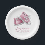 Pink Watercolor Baby Shoes It's a Girl Baby Shower Paper Plate<br><div class="desc">Invite guests to your event with these customisable baby shower paper plates. It features watercolor illustration of adorable pink baby booties. Personalise by adding your details. These pink baby shower paper plates are perfect for It's a Girl baby showers.</div>
