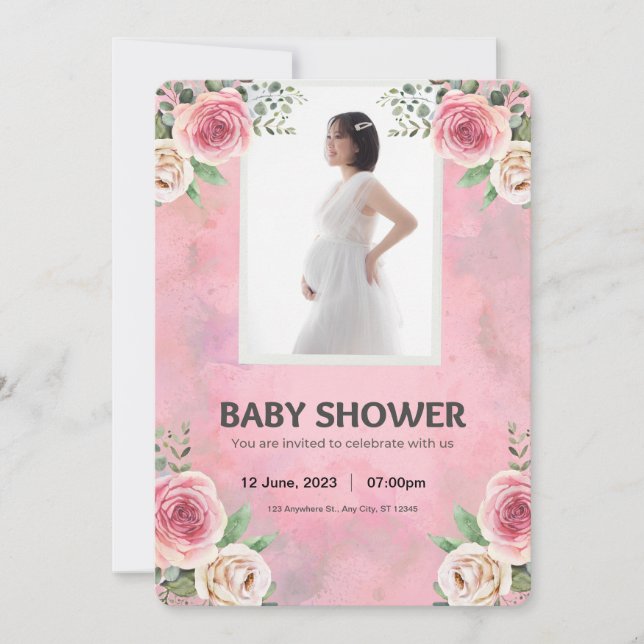 Pink Watercolor Baby Shower Invitation (Front)