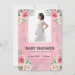 Pink Watercolor Baby Shower Invitation