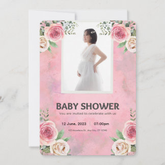 Pink Watercolor Baby Shower Invitation