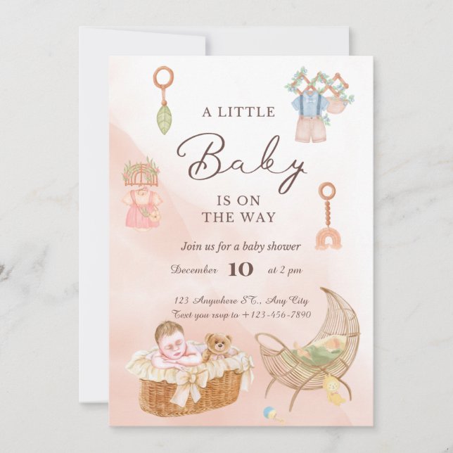 Pink Watercolor Baby Shower Invitation (Front)