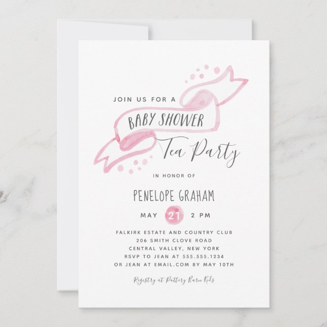 Pink Watercolor Baby Shower Tea Party Invitation (Front)