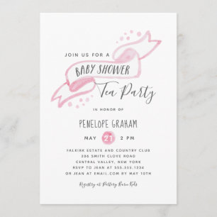 Pink Watercolor Baby Shower Tea Party Invitation